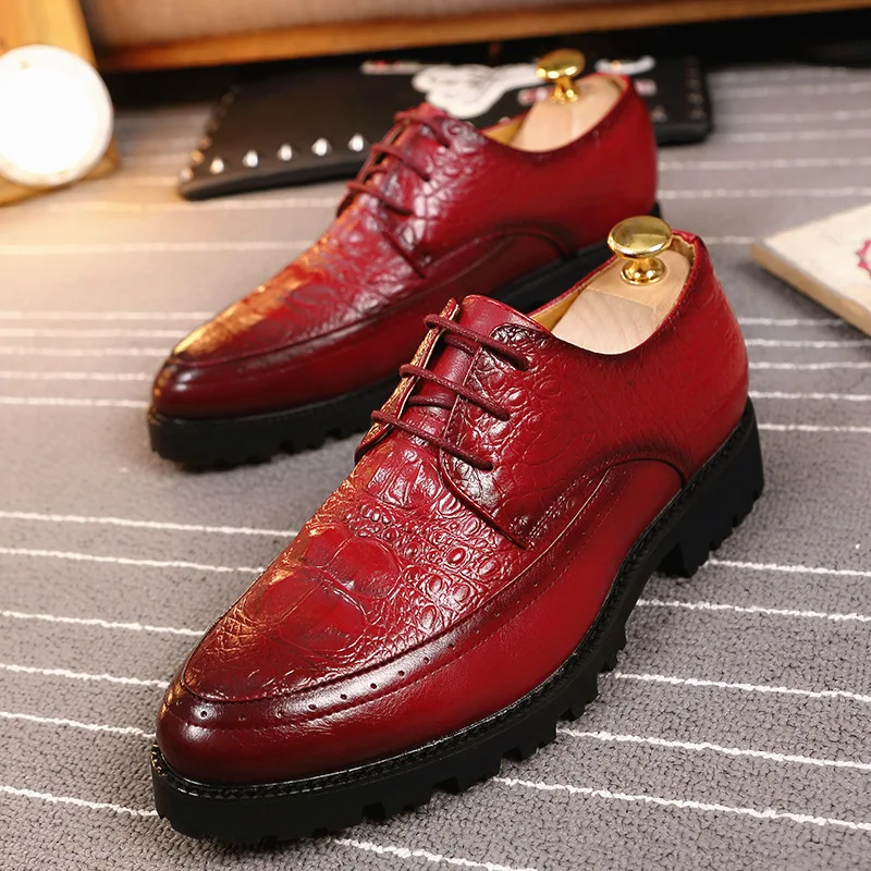 Новая роскошная модная свадебная деловая обувь мужские классические полуботинки с крокодиловым узором Мужская официальная обувь - Color: 2600 red