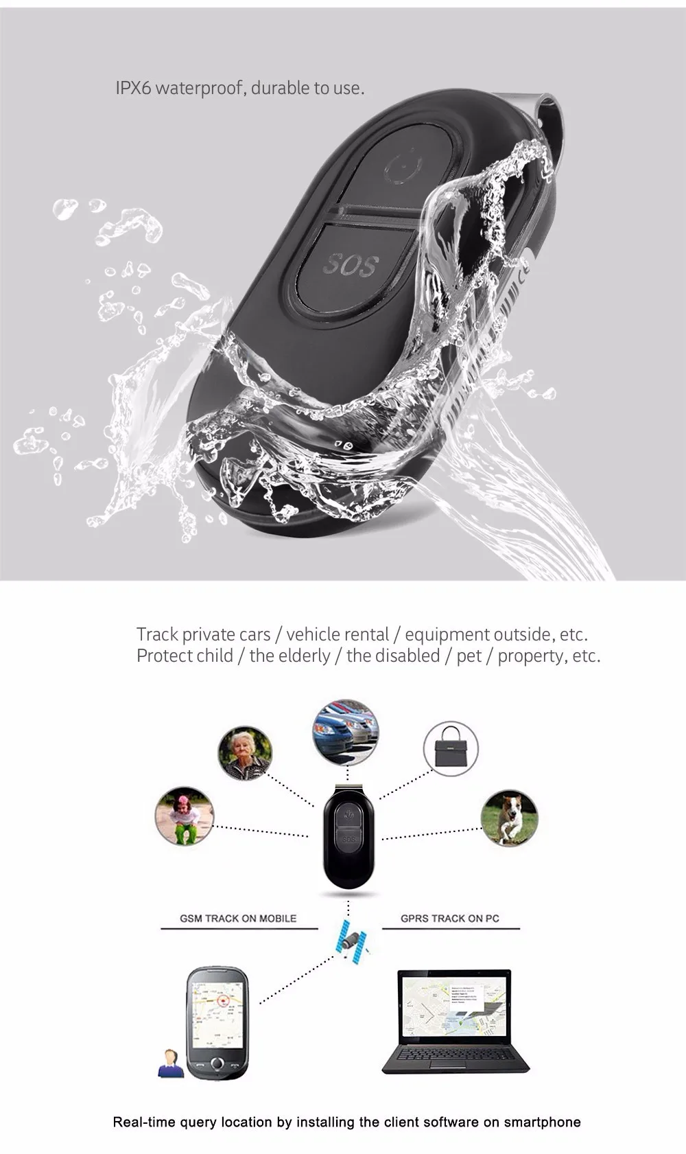 LK106 IPX6 12 В водонепроницаемый мини в реальном времени ЕС/США штекер gps трекер