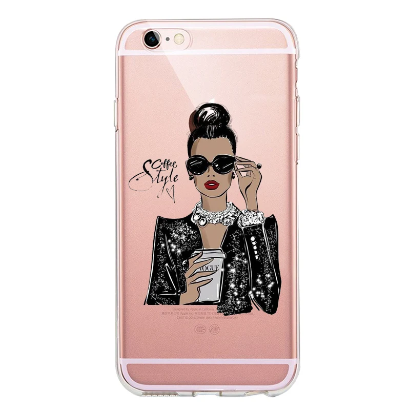 VOGUE queen Princess Girl Female boss coffee Мягкий Силиконовый ТПУ чехол для телефона iPhone 4 5S SE 6 6splus 7