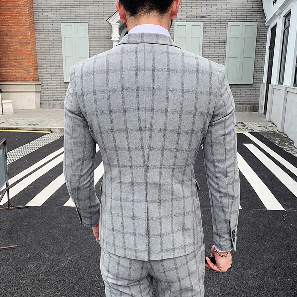 Британский Стиль Классический Полосатый мужской костюм slim fit ashion бутик Блейзер Свадебный костюм для жениха 3 шт наборы(куртка+ жилет+ брюки