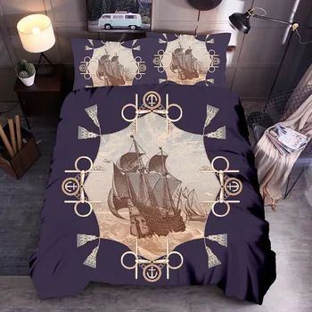 

2020 3D Modern Bedding Set Pillowcase Duvet Cover Sets 2-3pcs Home Textile Family Sailboat Printed Bed Sets