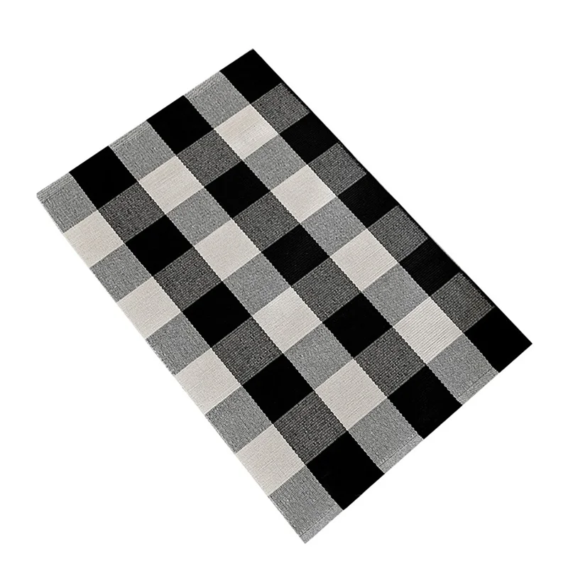 Kitchen Bathroom Cotton Plaid Rugs Black and White Checkered Rug Door Mat Rug Sponge Cleaner #5b25 (6)