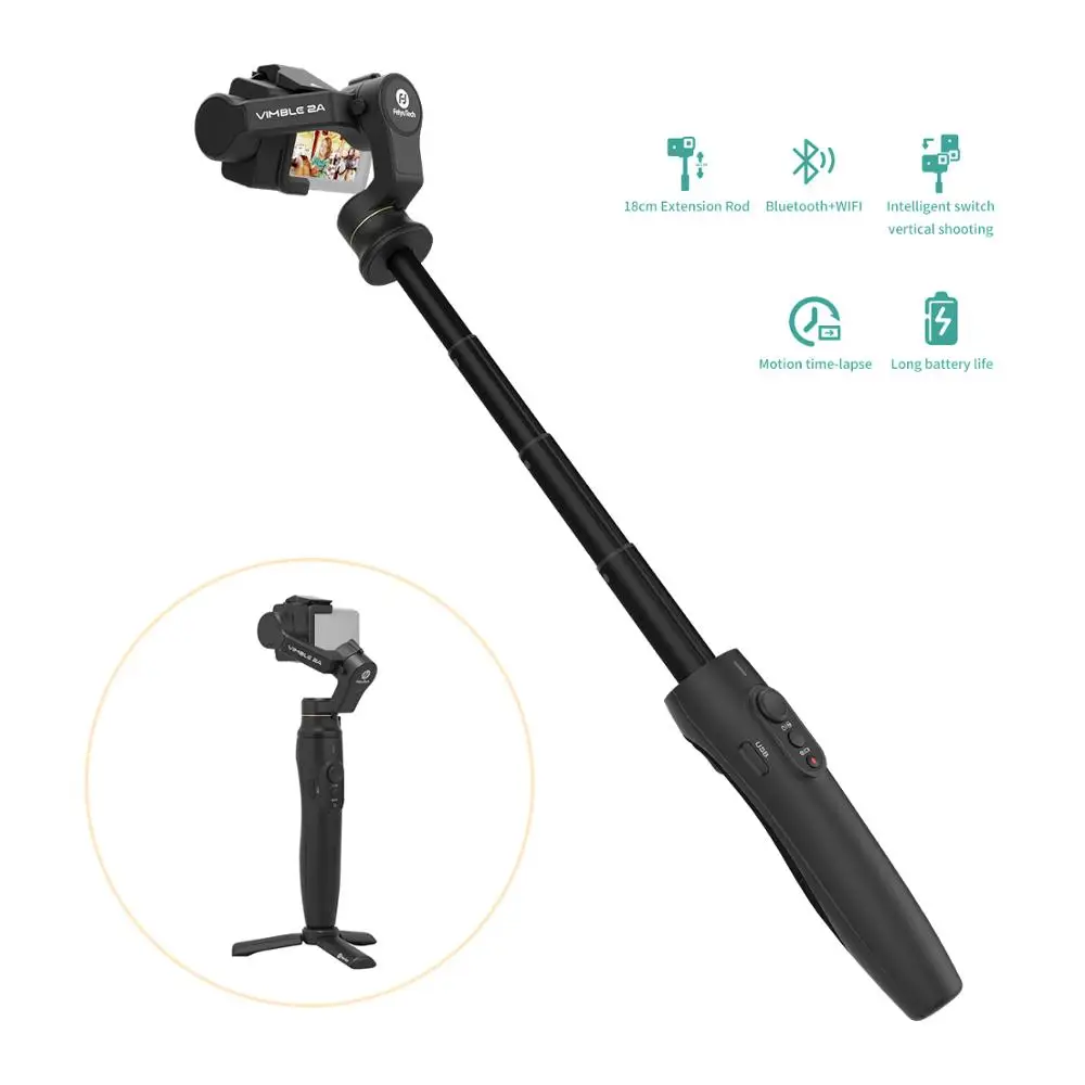 Used Feiyu Vimble 2A Extendable Gopro Action Camera 3-Axis Stabilizer Gimbal for GoPro Hero 8/7/6/5 Camera with Tripod Carry Bag