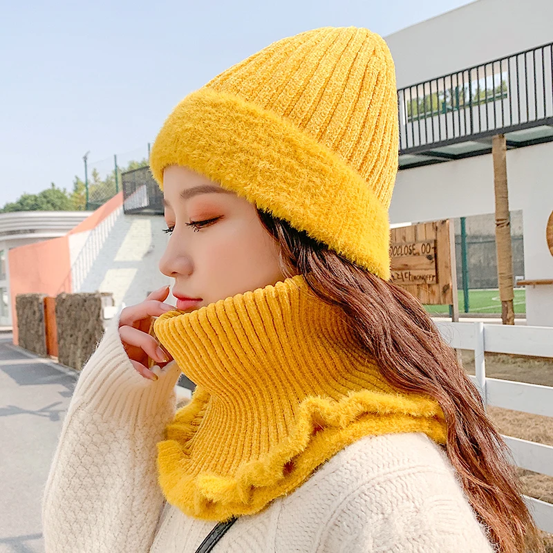 

Winter knitted Beanies Hats Women Thick Warm Beanie Skullies Hat Female knit Letter Bonnet Beanie Caps Outdoor Riding Sets
