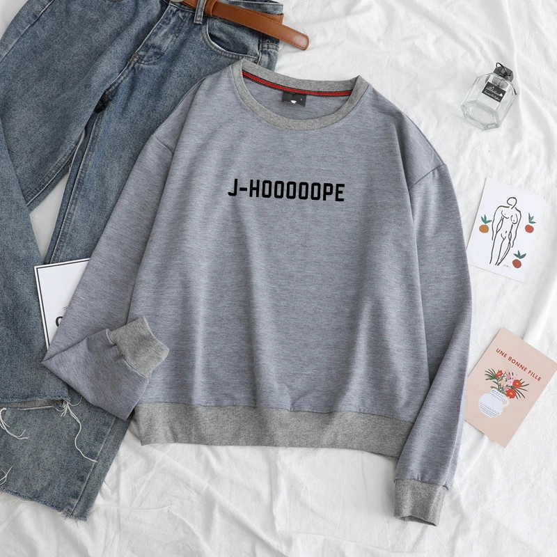 В стиле группы Bangtan Boys Kpop толстовки повседневные Модные J-HOOOOOPE с принтом зимние женские мужские с длинным рукавом хип хоп пуловер Толстовка уличная - Цвет: Серый