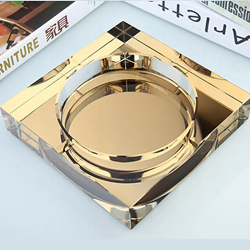 Gold 13cm Хрустальный стеклянный пепельница, черный/золотой/транродитор, квадратная форма, пепельница, сигары, аксессуары для курения, для домашнего офиса, KTV, для курения - Цвет: Gold 13cm