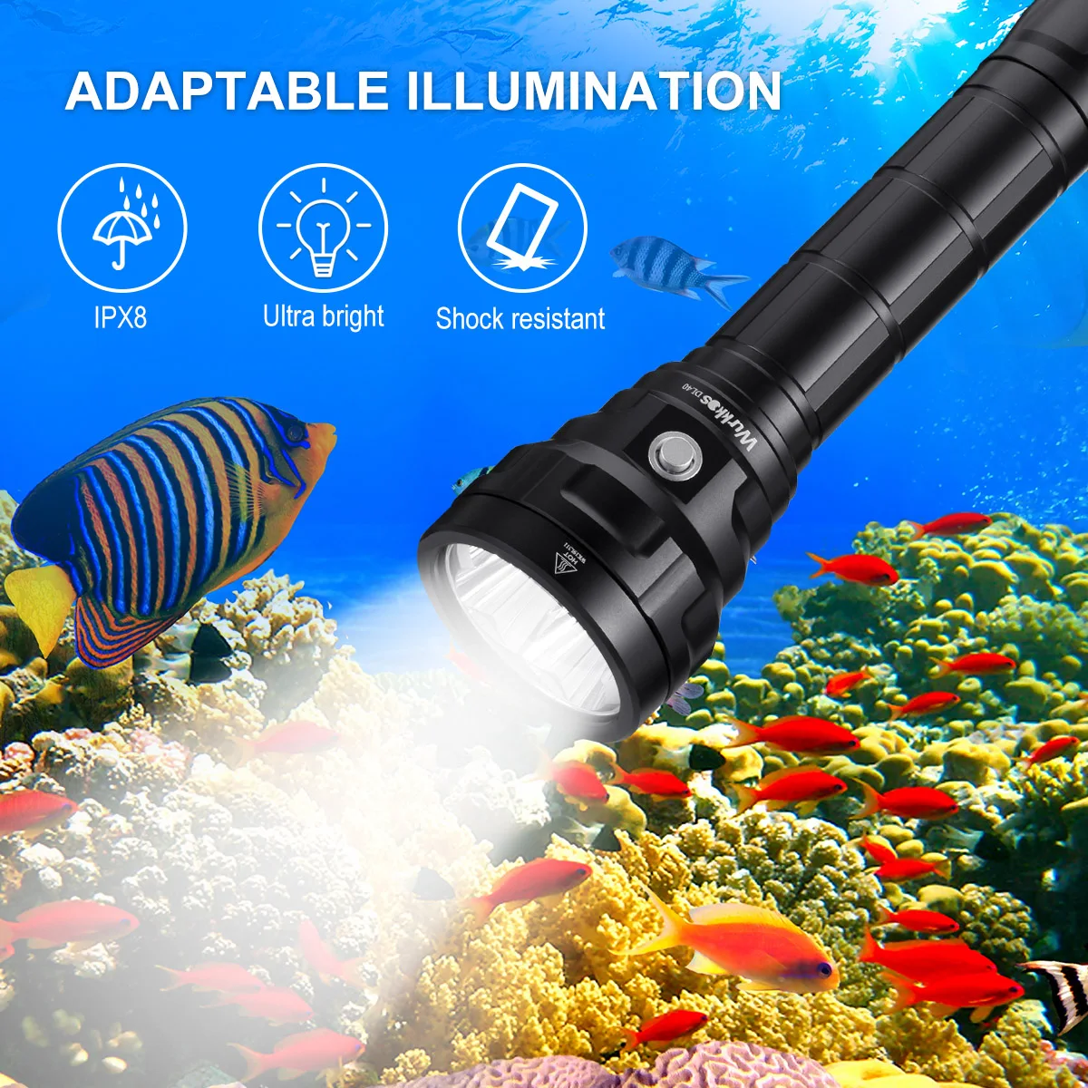 Wurkkos DL40 Diving Flashlight Bright 5000lm Dive light with 4*LH351D 90CRI 26650 IPX-8 Waterproof Underwater Torch Light 5000K underwater dock lights