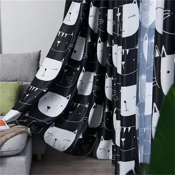 

Cute Black-white Cartoon big face Cat Curtains For Children's Bedroom Modern Printing Shading Curtains for Living Room MY039-5