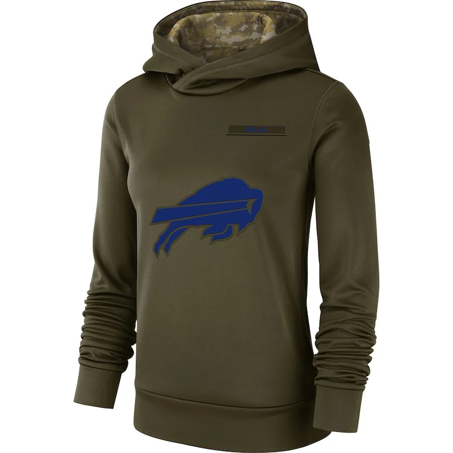 Толстовка Buffalo Bills Salute to service Sideline Therma, пуловер для американского футбола с капюшоном оливкового цвета - Цвет: women