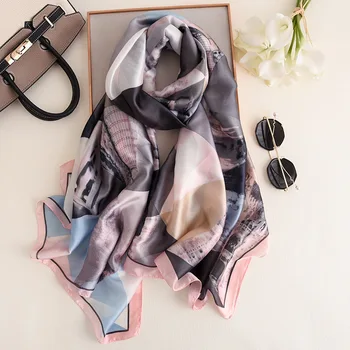 

2019 Luxury Brand 100% Pure Silk Scarf Abstract Painting Shawl Spain Fashion Print Soft Scarves Summer Beach Hijab Foulard Sjaal