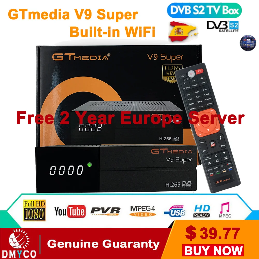 

Free 2 Year europe server GTmedia V9 super Satellite receiver DVB-S2 Full HD satellite receptor Built-in WiFi Freesat TV Decoder