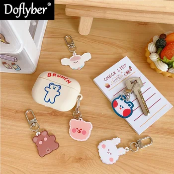 

Little Bear Rabbit Keychain Acrylic Cartoon Earphone Pendant Key chain Backpack Pendant Creative Birthday Gift Keyring
