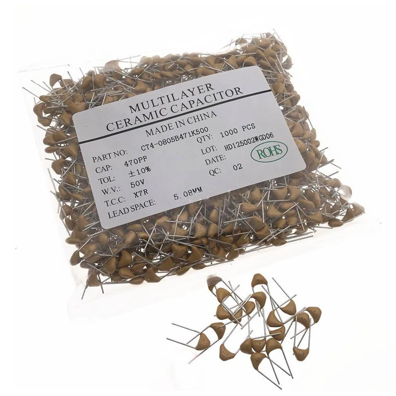 100pcs/lot Multilayer Ceramic Capacitor 471 50V 470pF 471J P=5.08mm 100pcs/lot Multilayer Ceramic Capacitor 471 50V 470pF 471J P=5.08mm