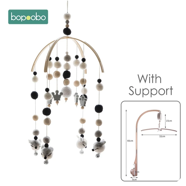 Bopoobo 1set Silicone Beads Baby Mobile Beech Wood Bird Rattles Wool Balls Kid Room Bed Hanging Decor Nursing Children Products Set 5