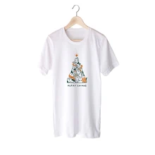 Merry Catmas Funny T Shirt Kawaii Cat Short Sleeve Tops Christmas Tree Graphic Tees Women Cotton T-shirt Plus Size Dropshipping