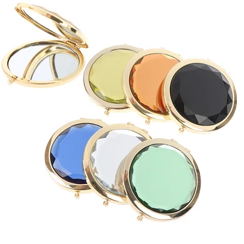 

1Pc Luxury Crystal Makeup Mirror Portable Round Folded Compact Mirrors Gold Silver Pocket Mirror Making Up for Personalized Gift