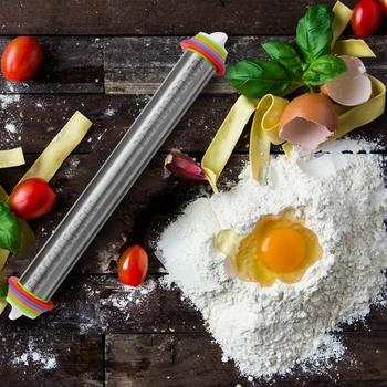 

Adjustable Stainless Steel Rolling Pin Dough Mat Dough Roller 4 Removable Adjustable Thickness Rings Pizza Pastry Pie Baking