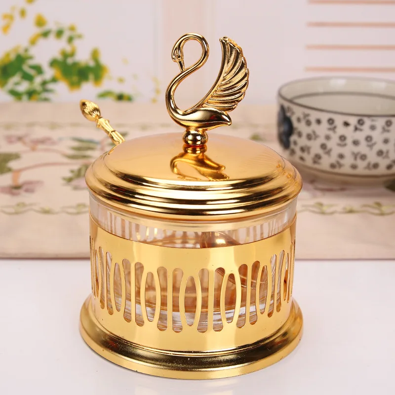 Unique Jars Style Gold Finish Metal Glass Sugar Jar Storage Bottle Tableware 15 15195905559_2072143039