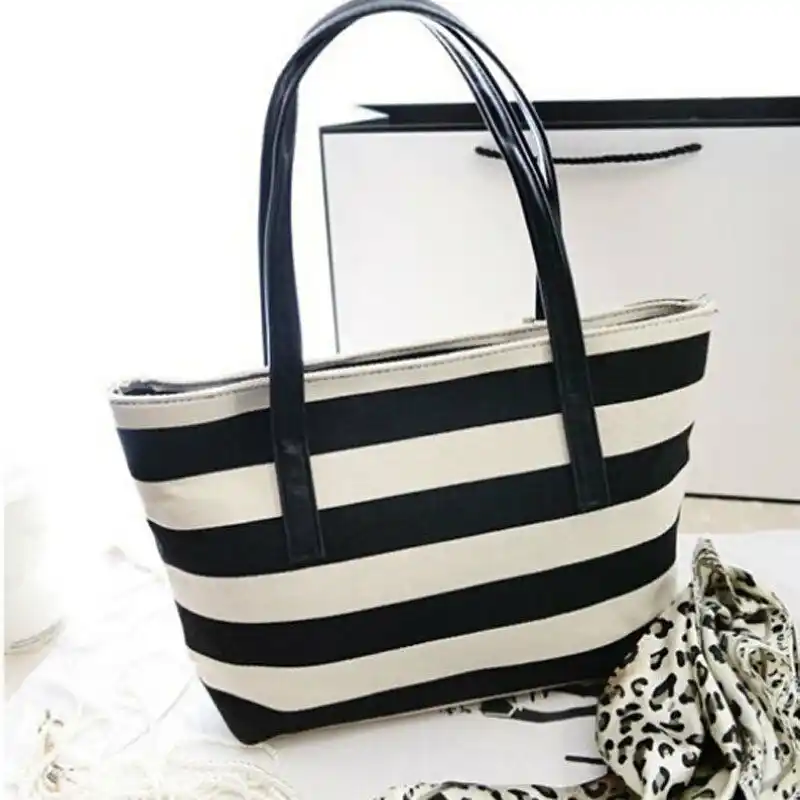 black and white striped purse