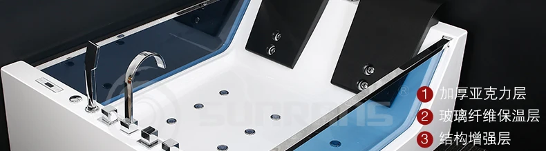 1800mm Bathroom Whirlpool Bathtub LED Colored Lights Indoor Spa Double People Surf Massage Tub 1812 3