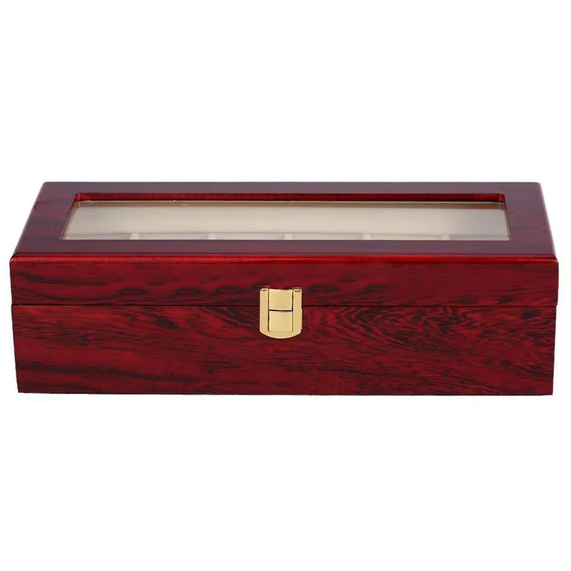 

New 6 Wood Watch Display Case Box Glass Top Jewelry Storage Organizer Gift Men