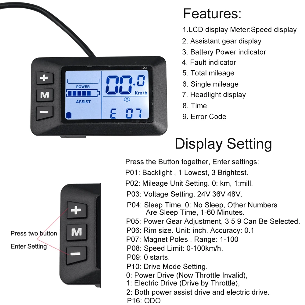 Electric Bike Controller 48V 36V 500W e bike LCD/LED Display Speed Controller For Electric Scooter  - 4000159010304