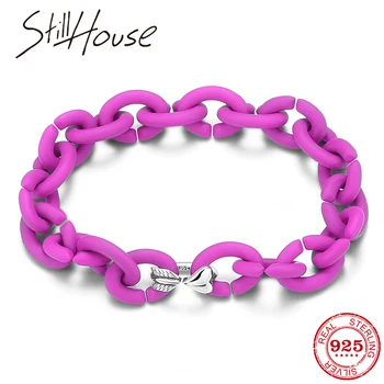 

New Simple Metal Bead Round Charm friendship Bracelets For Women & Men Fine Jewelry Deep Pink Rubber X Bracelet