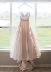 Розовое пляжное свадебное платье 2019 Vestido Noiva простое милое подметание/кисти Свадебные платья на Прокат свадебные платья