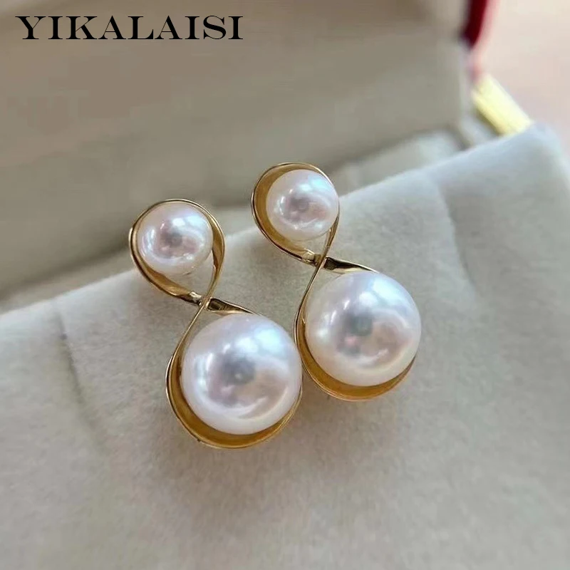 

YIKALAISI 925 Sterling Silver Earrings Jewelry For Women 6-8mm Round Natural Freshwater Pearl Earrings 2020 Fine Wholesales