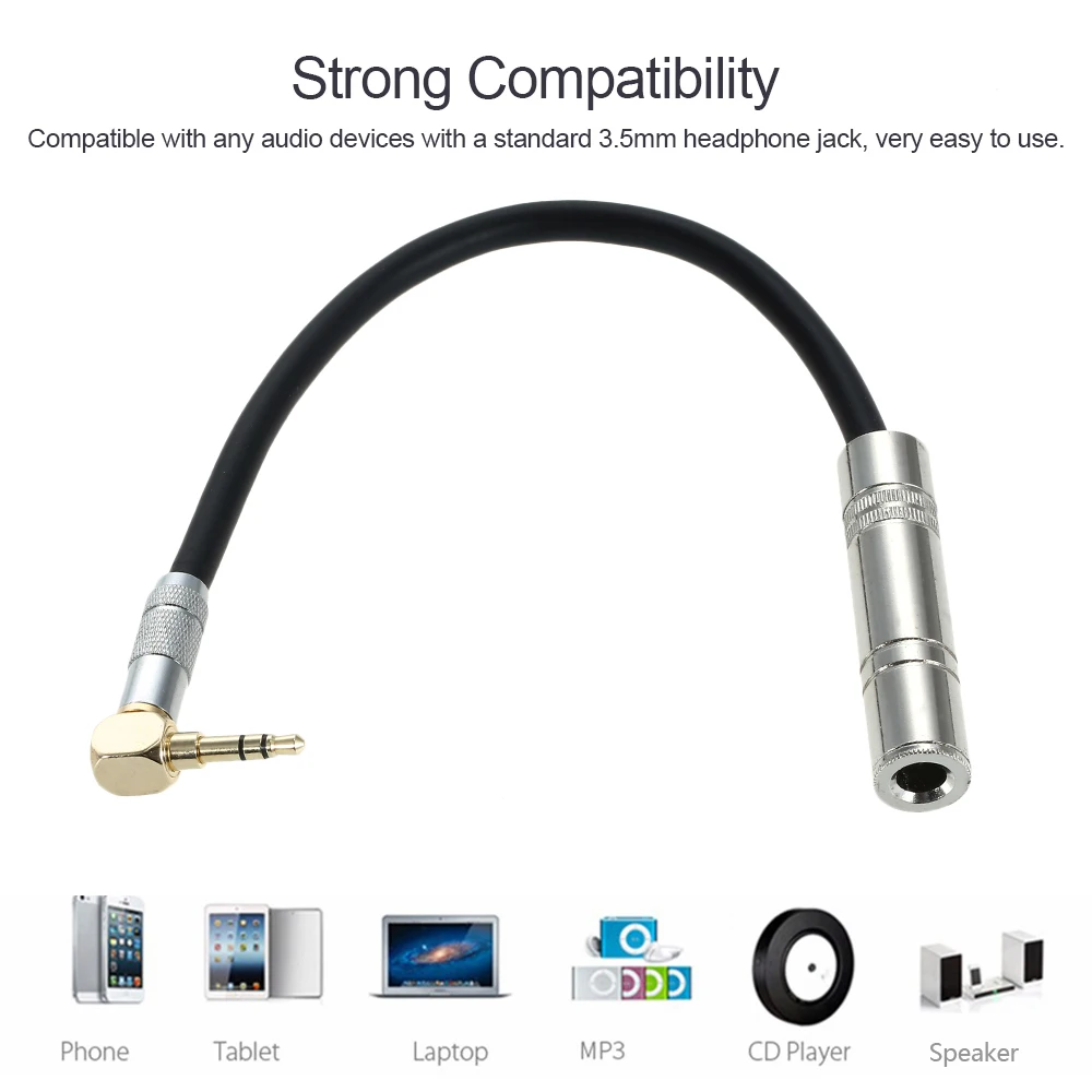 

Universal 90 Degree 3.5MM male to 6.5 6.35 Female Car Audio Plug Cable Line Connect Microphone Headset Earphone Laptop Computer