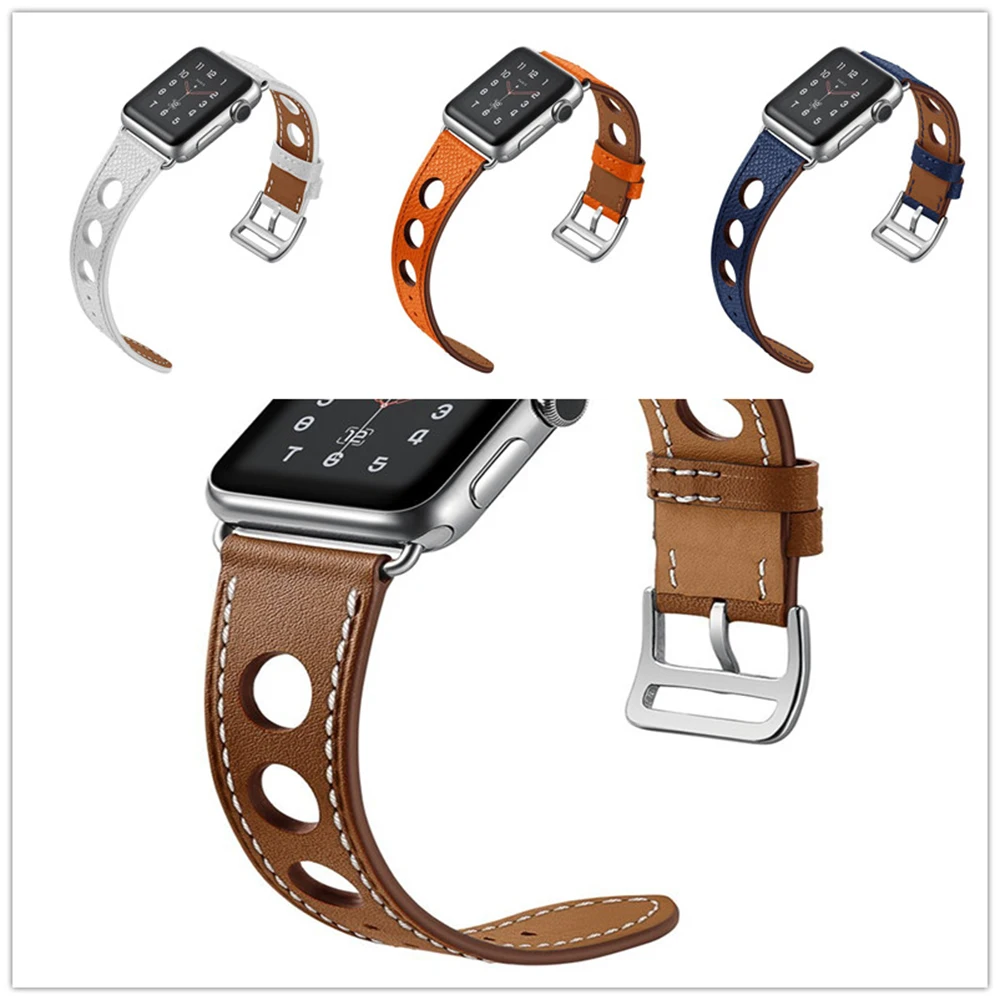 Последняя модель ремешка для Apple Watch Series 3 2 1 38 мм 42 мм мягкий три отверстия кожаный водостойкий ремешок для Iwatch Series 4 44 мм 40 мм