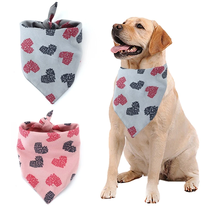 

2 Pcs Valentine's Day Love Print Washable Dog Triangle Bibs Pet Kerchief Scarf for Small Medium Dogs Puppy Festive Decor