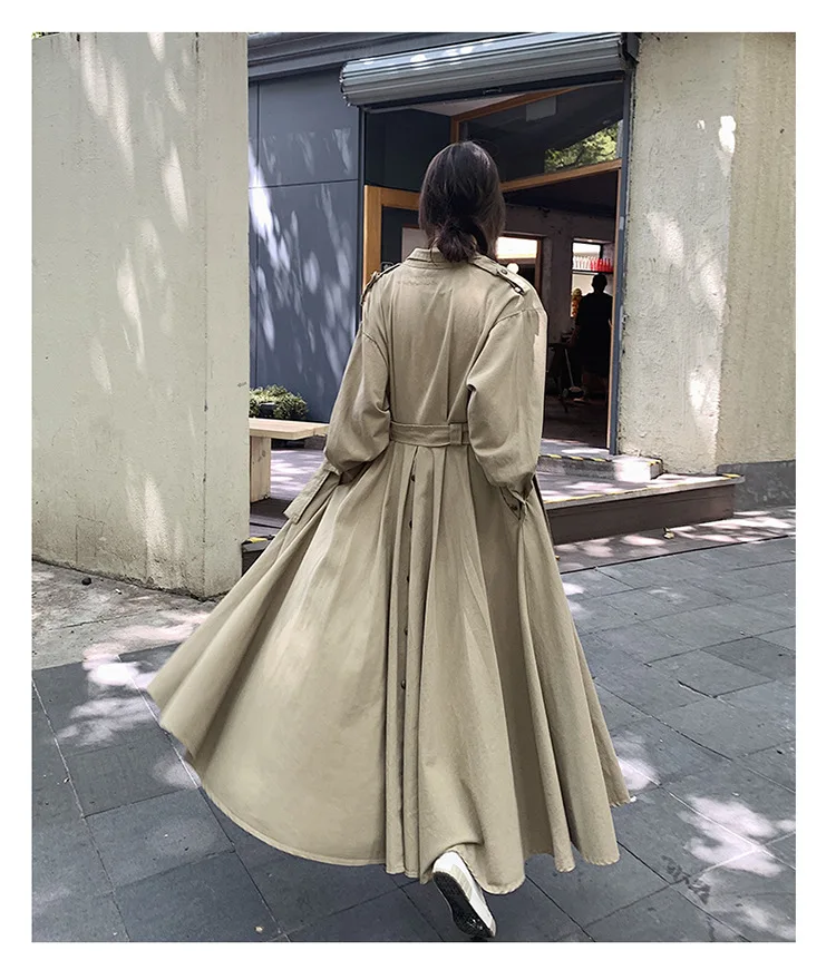 Модное шикарное пальто для фотосессии с большим подолом, осень, стиль, женское платье, шарад, пуговица сзади, талия, облегающий Тренч
