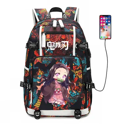 Demon Slayer: Kimetsu no Yaiba рюкзак USB порт рюкзак сумка Змеиный узор школьники подростки школьная сумка дорожная сумка для ноутбука