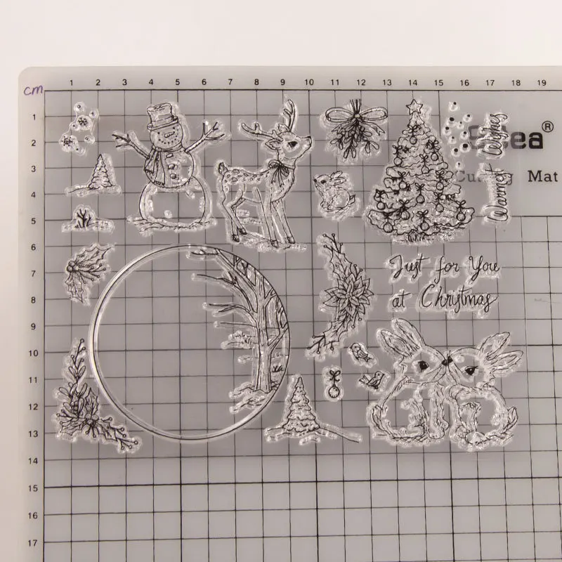Милые кролики, Рождественская елка, олень, снеговик, снежный цветок, венок, прозрачные штампы для скрапбукинга, рождественские силиконовые штампы