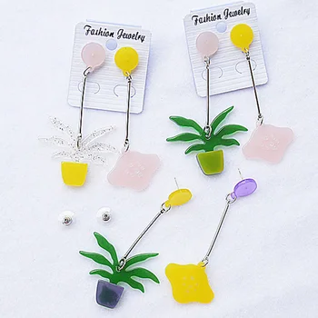 

Super Lovely Ins Style Irregular Potting Plant Acrylic Earrings for Women Long Tassel Colorful Flower Dangle Earrings Jewelry