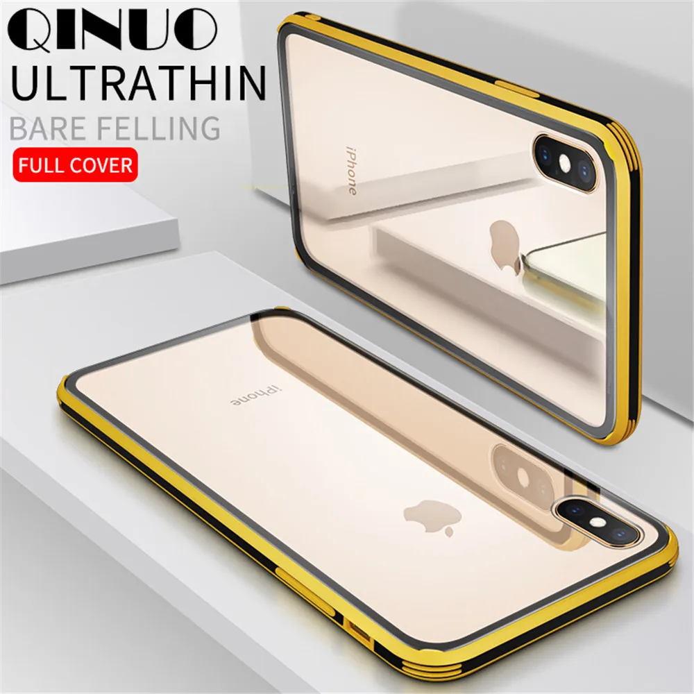 

Luxury Clear Tempered Glass plating Case For iPhone X XS Max XR 6 6S 7 8 Plus 7Plus Ultra Thin Transparent Hard Back Cover Funda
