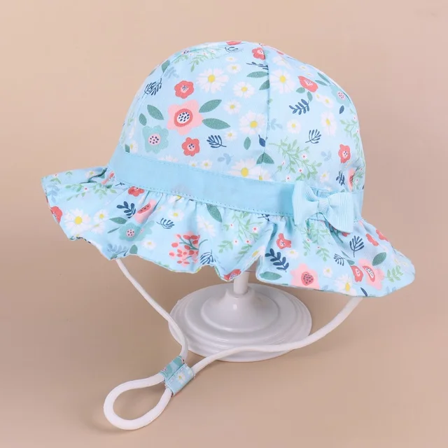 Summer Children Cotton Cartoon Bucket Cap For Boys Printing Floral Baby Girls Sun Hat Flower Kids Bonnet blue bowknot