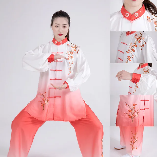 2pc tops and pants 3PC Chinese Tai chi clothing taiji performance suit wushu demo kungfu uniform embroidery for women girl kids adults female - Цвет: 2pc tops and pants