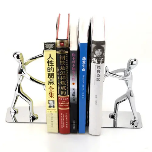 2 шт серебро Нержавеющая сталь человека толкать новизны книги концы домашний декор книжная полка