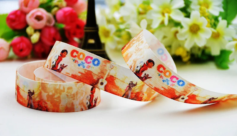 7/"(22 мм) вечерние Сатиновые ленты с принтом героев мультфильмов COCO, 10 ярдов, Mul067