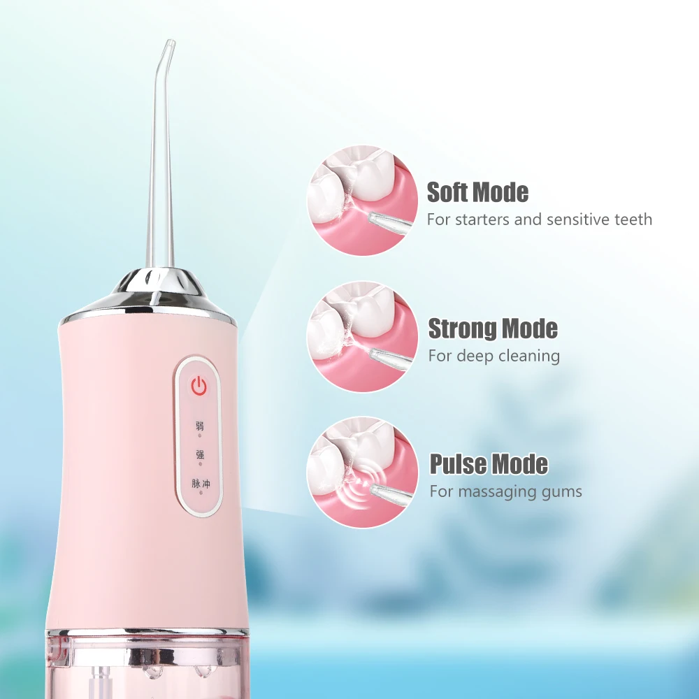 Oral Irrigator Portable Dental Water Flosser USB Rechargeable Water Jet Floss Tooth Pick 4 Jet Tip 220ml 3 Modes IPX7 1400rpm 5