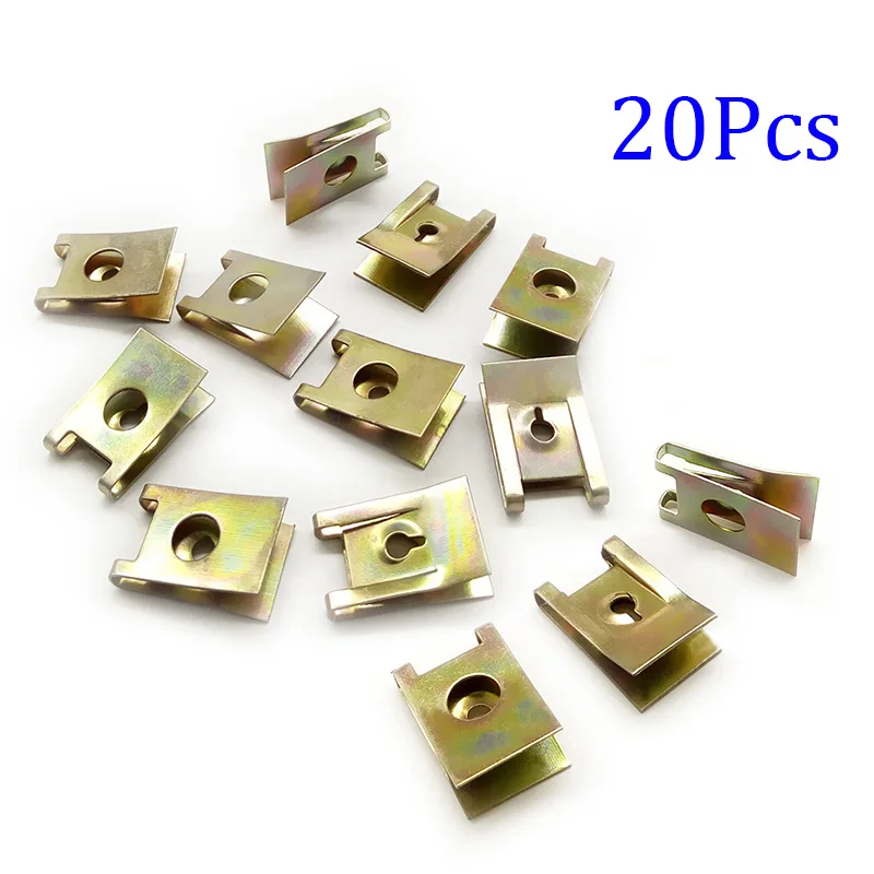 Car Screw Base U-Type Mount Fastener Clips Motor Fender Bumper Protection Metal Clip 20Pcs