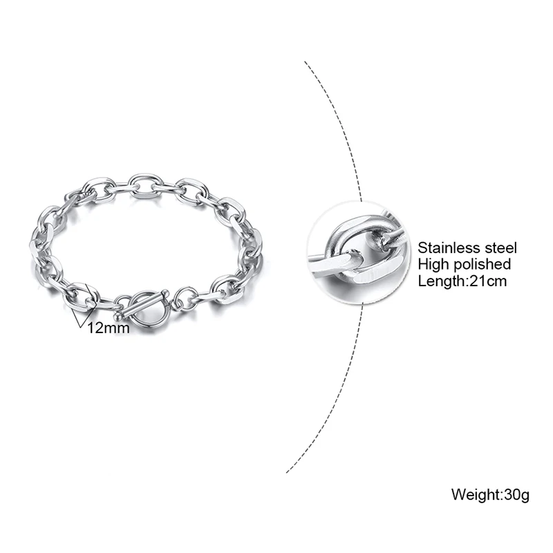 Bracelet Mens, Chunky Cable Chain Bracelets, Stainless Steel Fashion Edgy Men Women Jewelry Brazalets 8 To 12mm ,18 To 23 Inch - Image 4