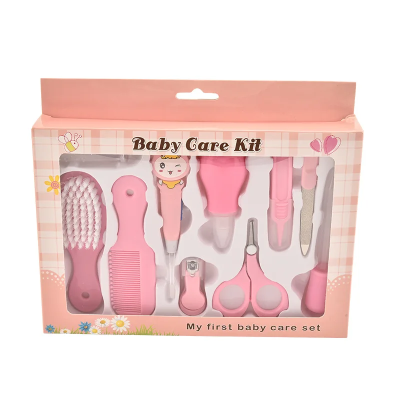 PINK10PCS Многофункциональный Медицинский Набор для малышей, комплект для ухода за новорожденным ребенком, комплект для ухода за ребенком, термометр, ножницы для стрижки, детские туалетные принадлежности для малышей - Цвет: PINK10PCS