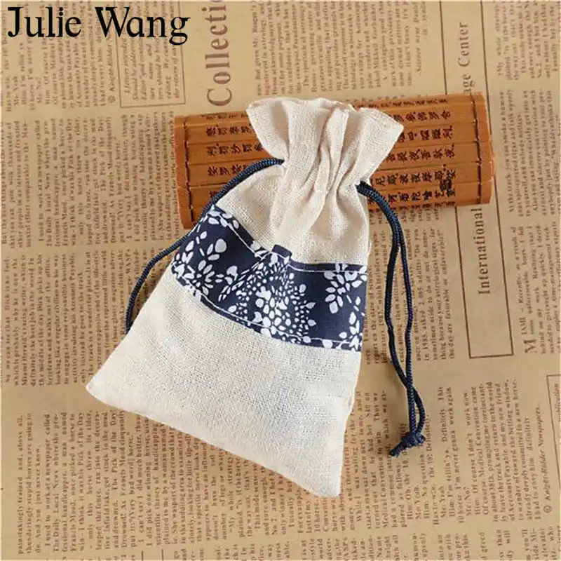 Julie Wang 50 шт. Хлопковая Сумка-мешок ювелирный мешочек синий и белый фарфоровый узор сумки упаковка сумка модная сумочка оптовая продажа