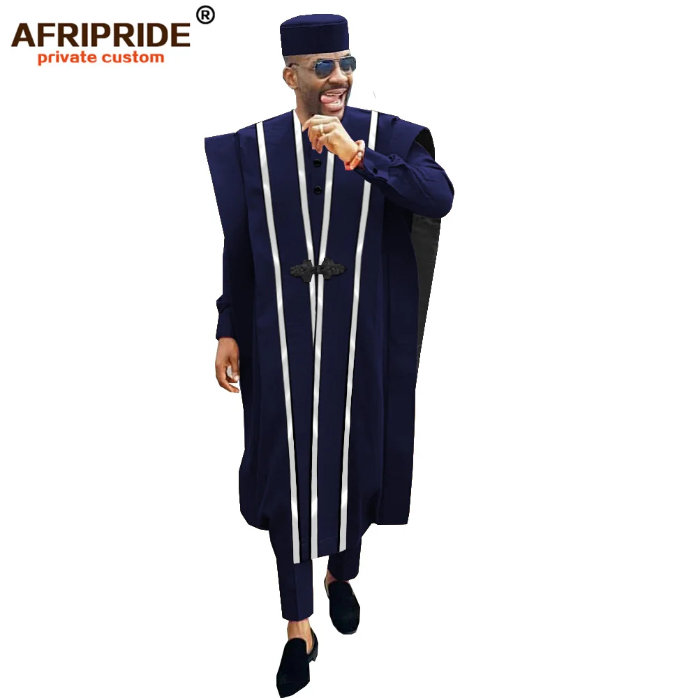 Африканская мужская одежда Agbada Robe Dashiki рубашки брюки из Анкары племенная шляпа Свадебные Вечерние наряды 4 шт. A1816011