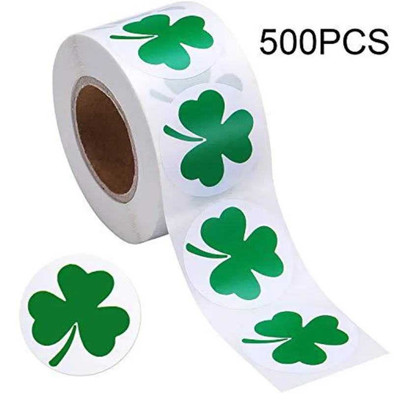 

500pcs Green Shamrock Stickers Patrick's Day Stickers 1Inch Shamrock Roll seal labels for kids party activity stationery sticker