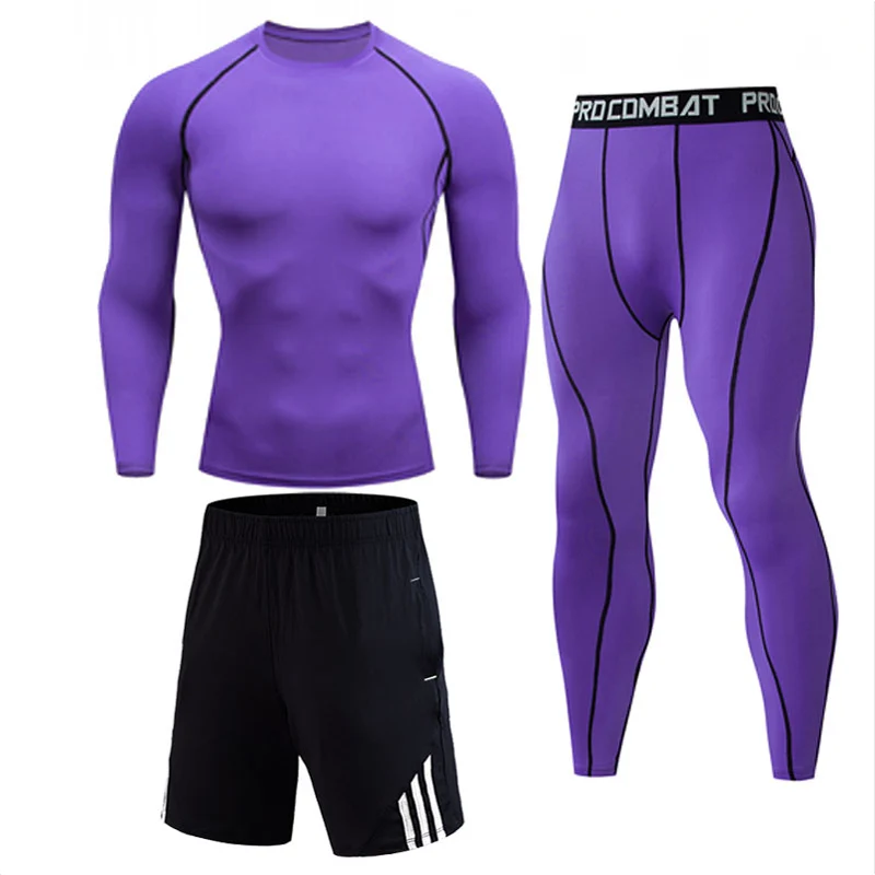 Autumn Winter Sports Compression underwear Jogging suit Sweat Men Gym dry fit t shirt Leggings And tights Hoodie track uniform - Цвет: 3-piece suit  4