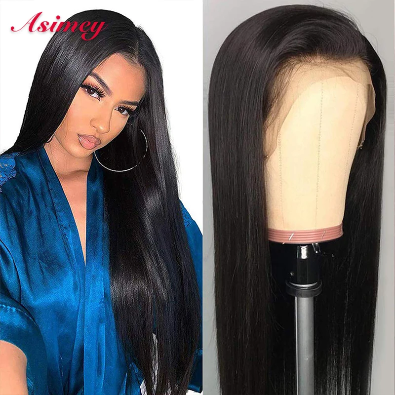 Transparent Lace Frontal Wig 1B Straight Human Hair Pre Plucked 180 Density Brazilian Black Virgin Remy 13×4 4X4 For Women | Шиньоны и